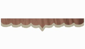 suedelook truck pane border with fringes, Double processed  grizzly beige V-form 23 cm