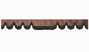 Wildlederoptik Lkw Scheibenbord&uuml;re mit Fransen, doppelt verarbeitet grizzly schwarz Wellenform 23 cm