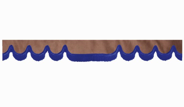 Wildlederoptik Lkw Scheibenbordüre mit Fransen, doppelt verarbeitet grizzly blau Wellenform 23 cm