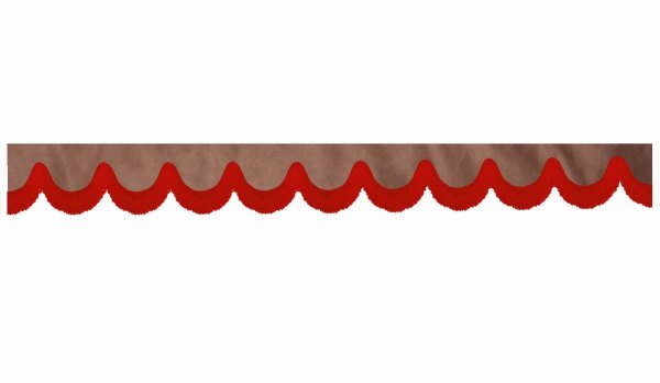 Wildlederoptik Lkw Scheibenbordüre mit Fransen, doppelt verarbeitet grizzly rot Bogenform 23 cm
