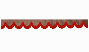 Wildlederoptik Lkw Scheibenbord&uuml;re mit Fransen, doppelt verarbeitet grizzly rot Bogenform 23 cm