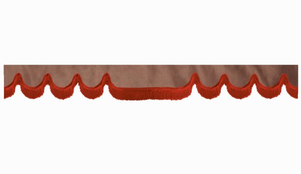 suedelook truck pane border with fringes, Double processed  grizzly red Wave form 23 cm