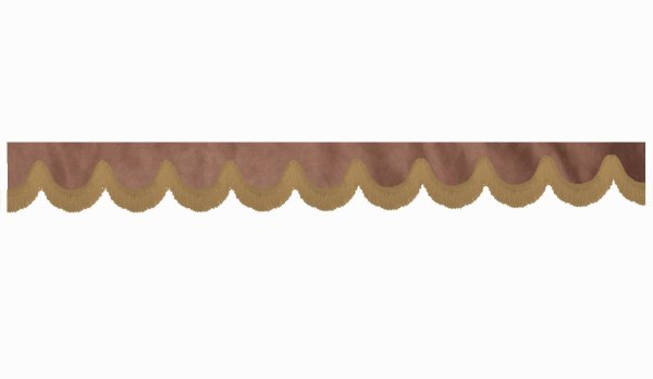 Wildlederoptik Lkw Scheibenbordüre mit Fransen, doppelt verarbeitet grizzly caramel Bogenform 23 cm