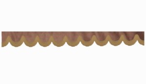 Wildlederoptik Lkw Scheibenbord&uuml;re mit Fransen, doppelt verarbeitet grizzly caramel Bogenform 23 cm