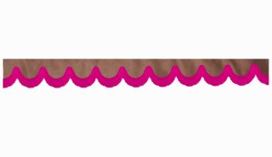 Wildlederoptik Lkw Scheibenbord&uuml;re mit Fransen, doppelt verarbeitet grizzly pink Bogenform 23 cm