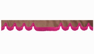 Wildlederoptik Lkw Scheibenbordüre mit Fransen, doppelt verarbeitet grizzly pink Wellenform 23 cm
