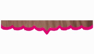 Wildlederoptik Lkw Scheibenbord&uuml;re mit Fransen, doppelt verarbeitet grizzly pink V-form 23 cm