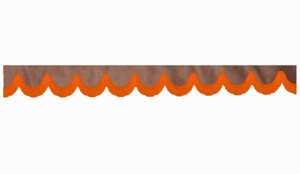 Wildlederoptik Lkw Scheibenbordüre mit Fransen, doppelt verarbeitet grizzly orange Bogenform 23 cm