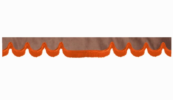 Wildlederoptik Lkw Scheibenbordüre mit Fransen, doppelt verarbeitet grizzly orange Wellenform 23 cm