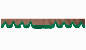 Wildlederoptik Lkw Scheibenbordüre mit Fransen, doppelt verarbeitet grizzly grün Wellenform 23 cm
