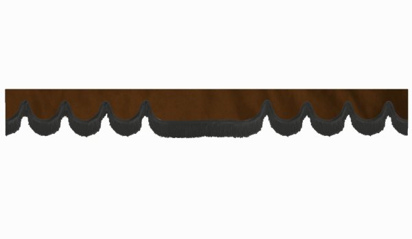 Wildlederoptik Lkw Scheibenbordüre mit Fransen, doppelt verarbeitet dunkelbraun schwarz Wellenform 23 cm