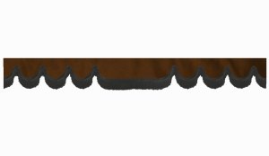 Wildlederoptik Lkw Scheibenbord&uuml;re mit Fransen, doppelt verarbeitet dunkelbraun schwarz Wellenform 23 cm