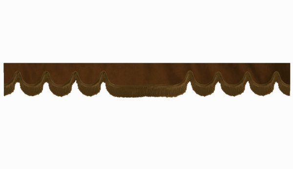 Wildlederoptik Lkw Scheibenbordüre mit Fransen, doppelt verarbeitet dunkelbraun braun Wellenform 23 cm
