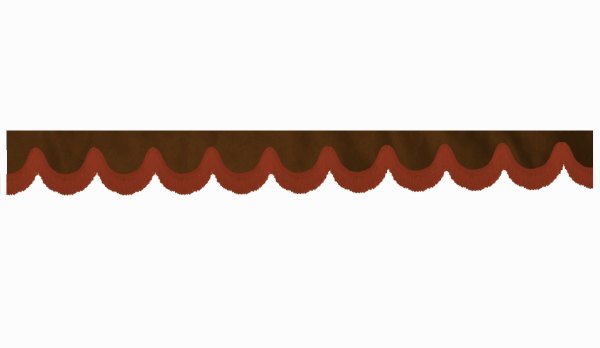 Wildlederoptik Lkw Scheibenbordüre mit Fransen, doppelt verarbeitet dunkelbraun bordeaux Bogenform 23 cm