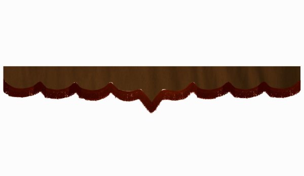 suedelook truck pane border with fringes, Double processed  dark brown bordeaux V-form 23 cm