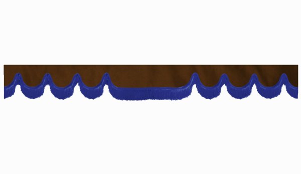 Skivbård i mockalook med fransar, dubbelarbetad mörkbrun blå vågform 23 cm