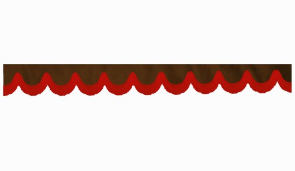 Randbård med fransar, dubbelarbetad mörkbrun röd böjd form 23 cm
