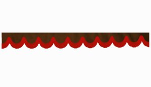 Randbård med fransar, dubbelarbetad mörkbrun röd böjd form 23 cm
