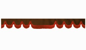Wildlederoptik Lkw Scheibenbord&uuml;re mit Fransen, doppelt verarbeitet dunkelbraun rot Wellenform 23 cm