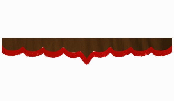 Randbård med fransar, dubbelarbetad mörkbrun röd V-form 23 cm