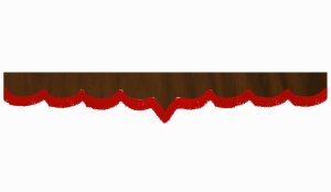 Wildlederoptik Lkw Scheibenbord&uuml;re mit Fransen, doppelt verarbeitet dunkelbraun rot V-form 23 cm