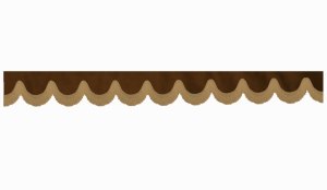 Wildlederoptik Lkw Scheibenbord&uuml;re mit Fransen, doppelt verarbeitet dunkelbraun caramel Bogenform 23 cm