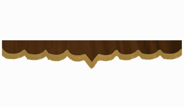 suedelook truck pane border with fringes, Double processed  dark brown caramel V-form 23 cm