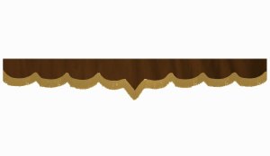 Wildlederoptik Lkw Scheibenbord&uuml;re mit Fransen, doppelt verarbeitet dunkelbraun caramel V-form 23 cm