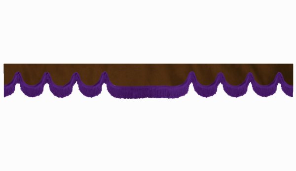 Wildlederoptik Lkw Scheibenbordüre mit Fransen, doppelt verarbeitet dunkelbraun flieder Wellenform 23 cm