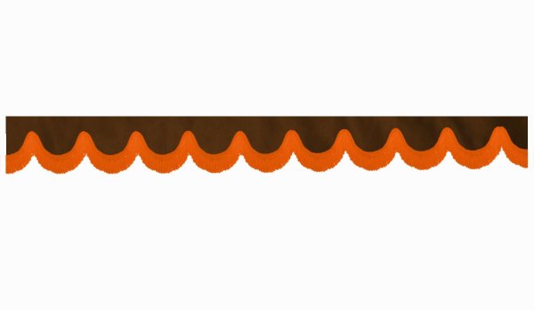 Wildlederoptik Lkw Scheibenbordüre mit Fransen, doppelt verarbeitet dunkelbraun orange Bogenform 23 cm