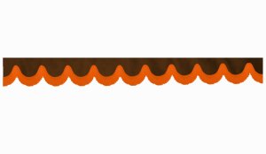 Wildlederoptik Lkw Scheibenbord&uuml;re mit Fransen, doppelt verarbeitet dunkelbraun orange Bogenform 23 cm