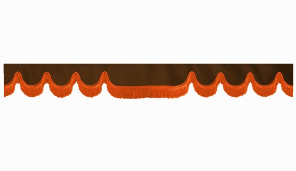 Wildlederoptik Lkw Scheibenbordüre mit Fransen, doppelt verarbeitet dunkelbraun orange Wellenform 23 cm