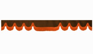 Wildlederoptik Lkw Scheibenbord&uuml;re mit Fransen, doppelt verarbeitet dunkelbraun orange Wellenform 23 cm