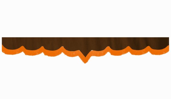 Wildlederoptik Lkw Scheibenbordüre mit Fransen, doppelt verarbeitet dunkelbraun orange V-form 23 cm