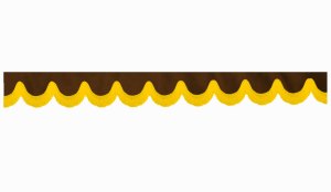 Suedeffekt lyrskiva kantad med fransar, dubbelarbetad mörkbrun gul böjd form 23 cm