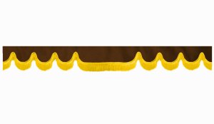 Wildlederoptik Lkw Scheibenbord&uuml;re mit Fransen, doppelt verarbeitet dunkelbraun gelb Wellenform 23 cm