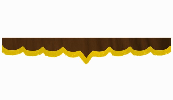 Wildlederoptik Lkw Scheibenbordüre mit Fransen, doppelt verarbeitet dunkelbraun gelb V-form 23 cm