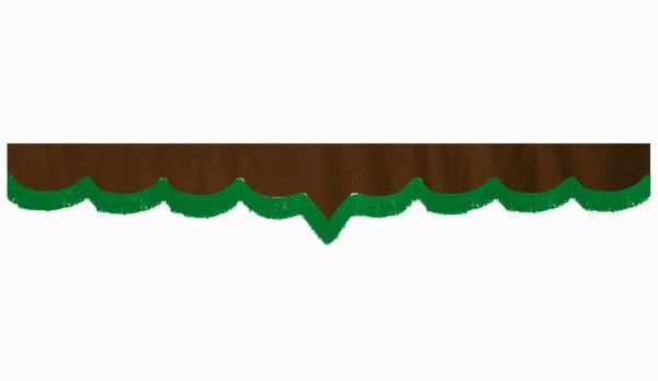 suedelook truck pane border with fringes, Double processed  dark brown green V-form 23 cm