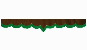 Wildlederoptik Lkw Scheibenbordüre mit Fransen, doppelt verarbeitet dunkelbraun grün V-form 23 cm