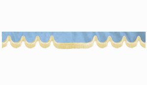 Randbård med fransar, dubbelarbetad ljusblå beige vågform 23 cm