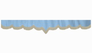 suedelook truck pane border with fringes, Double processed  light blue beige V-form 23 cm