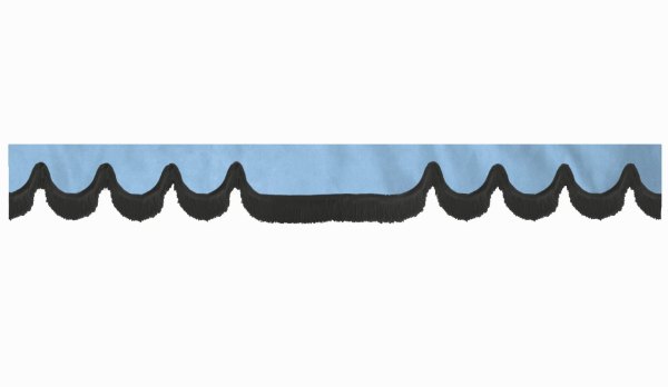 Wildlederoptik Lkw Scheibenbordüre mit Fransen, doppelt verarbeitet hellblau schwarz Wellenform 23 cm