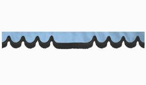 Wildlederoptik Lkw Scheibenbord&uuml;re mit Fransen, doppelt verarbeitet hellblau schwarz Wellenform 23 cm