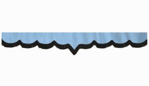 Wildlederoptik Lkw Scheibenbord&uuml;re mit Fransen, doppelt verarbeitet hellblau schwarz V-form 23 cm
