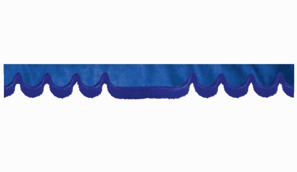 Wildlederoptik Lkw Scheibenbordüre mit Fransen, doppelt verarbeitet dunkelblau blau Wellenform 23 cm