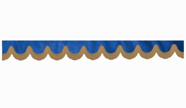 Wildlederoptik Lkw Scheibenbordüre mit Fransen, doppelt verarbeitet dunkelblau caramel Bogenform 23 cm