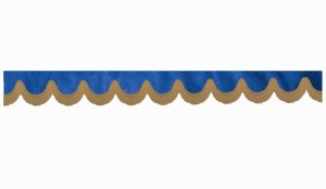 Wildlederoptik Lkw Scheibenbordüre mit Fransen, doppelt verarbeitet dunkelblau caramel Bogenform 23 cm