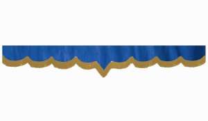 Wildlederoptik Lkw Scheibenbordüre mit Fransen, doppelt verarbeitet dunkelblau caramel V-form 23 cm