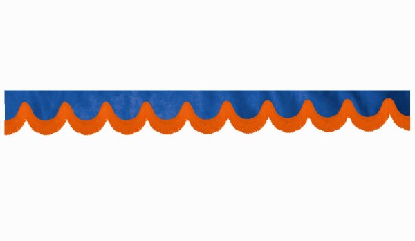 Wildlederoptik Lkw Scheibenbordüre mit Fransen, doppelt verarbeitet dunkelblau orange Bogenform 23 cm
