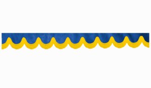 Wildlederoptik Lkw Scheibenbord&uuml;re mit Fransen, doppelt verarbeitet dunkelblau gelb Bogenform 23 cm